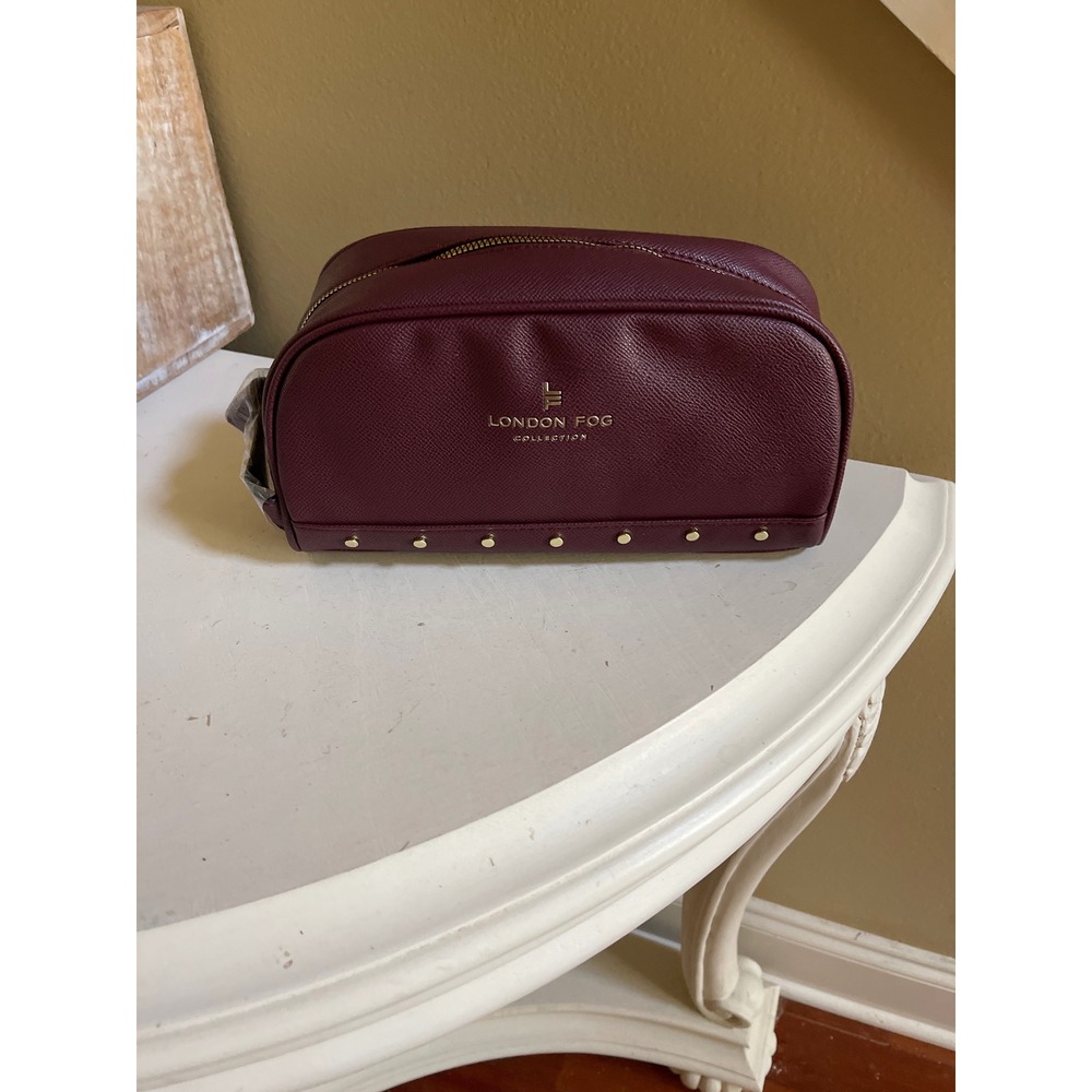 London Fog Nora Studded Cosmetic Case Plum Saffiano Faux Leather Bag LFF23801